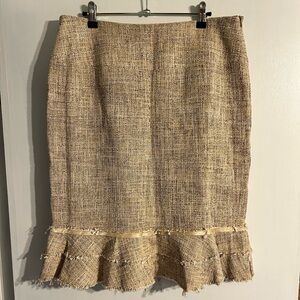 Tan Tweed Cotton Blend Skirt with ruffle kick